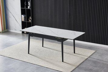 Стіл BONN II CERAMIC 140(200)*90 білий глянець/чорний каркас 10553 фото
